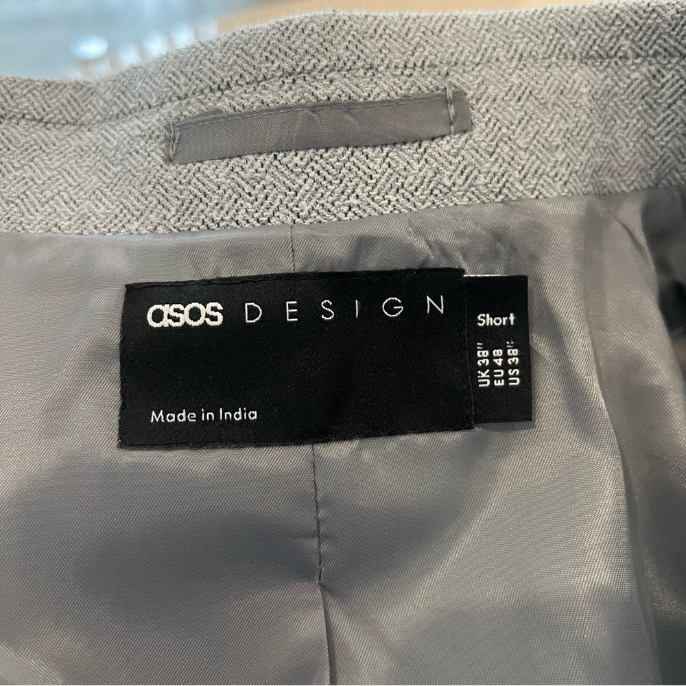 ASOS Design Light Grey Tweed Blazer Jacket. - Picture 7 of 15